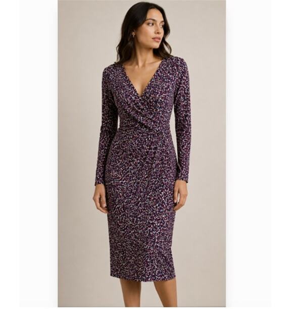 Tory Burch Dresses & Skirts - Tory Burch Dress Womens Small Burgundy Confetti Print 100% Silk Ruched